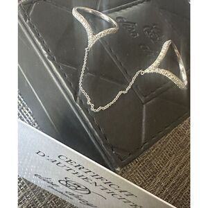 Elise Dray 18K White Gold Diamond Two Finger Modern Ring Chain W/Box Certificate